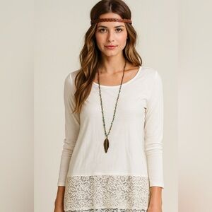 Sundance tunic blouse layering‎ shirt White Lace Hem women’s medium